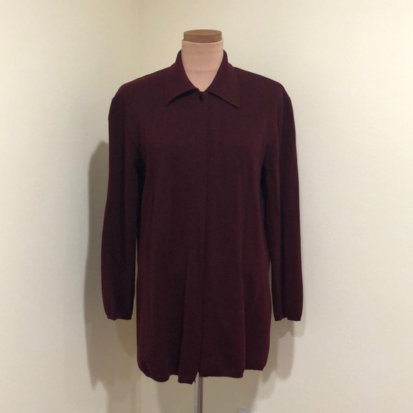 Saks Fifth Avenue The Works Cardigan Sweater Size Large Maroon Red Virgin Wool - Picture 2 of 10